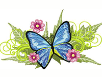 Blue butterfly with flowers embroidery free design #47