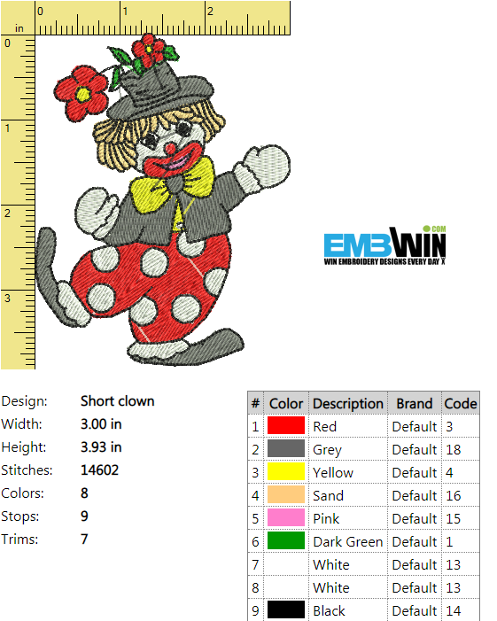Short clown free embroidery design 1065  embwin