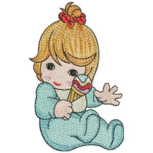 CHILD EATING ICE CREAM FREE EMBROIDERY DESIGN 1383