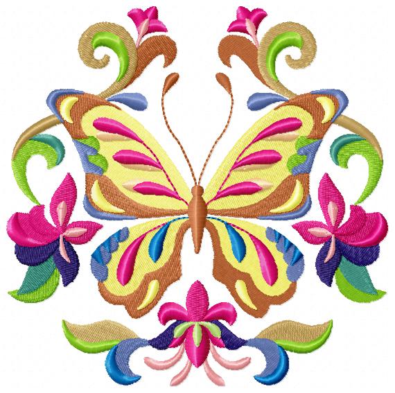 Colorful Butterfly flowers Free Embroidery Design 1418