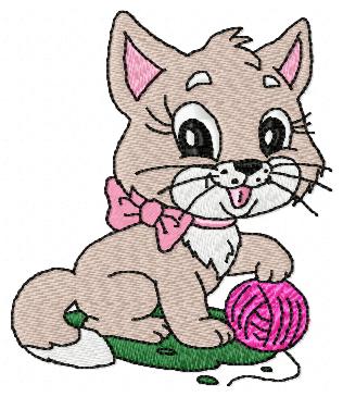 Cute Pink Cat Free Embroidery Design 1414