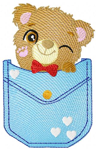 Baby Bear Wink In Pocket Free Embroidery Design