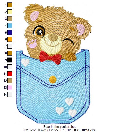 Baby Bear Wink In Pocket Free Embroidery Design