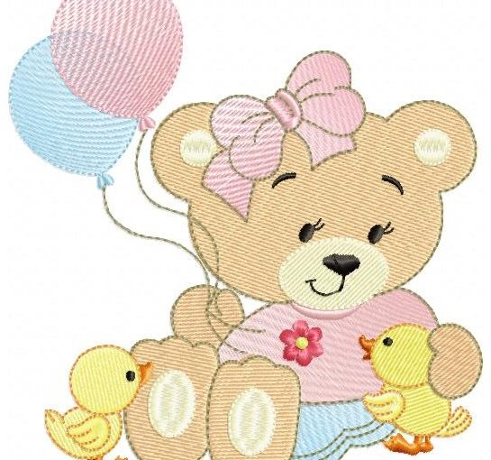 Cute Bear with Birds Free Embroidery Design