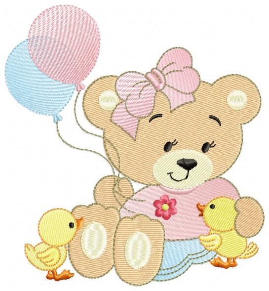 Cute Bear with Birds Free Embroidery Design
