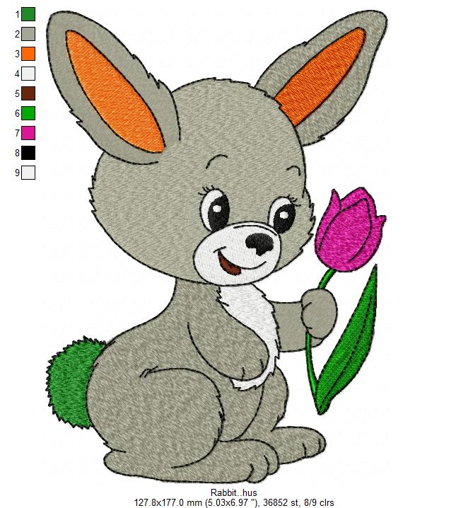 Katty Rabbit Flower Free Embroidery Design