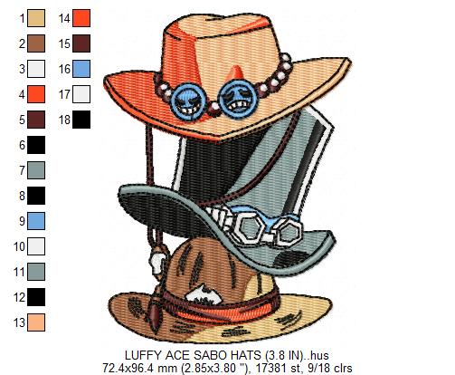 Luffy Ace Sabo Hats Free Embroidery Design