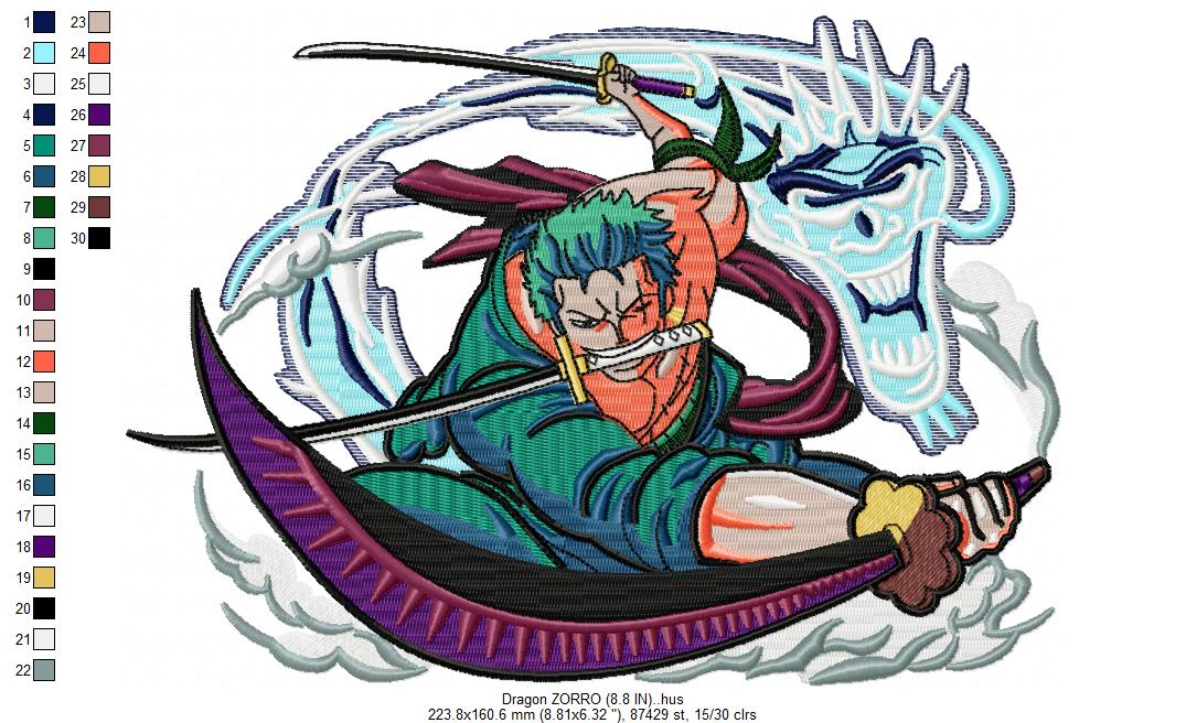 Zoro Dragon Swords Free Embroidery Design