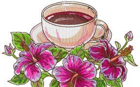 Coffee with Nice Flowers Embroidery Design