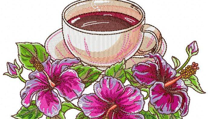 Coffee with Nice Flowers Embroidery Design
