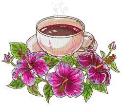 Coffee with Nice Flowers Embroidery Design