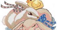 Bunny Sleeping and Bird Embroidery Design