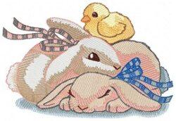 Bunny Sleeping and Bird Embroidery Design