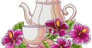 Tea with Nice Flowers Embroidery Design