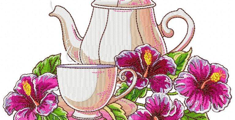 Tea with Nice Flowers Embroidery Design