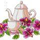 Tea with Nice Flowers Embroidery Design