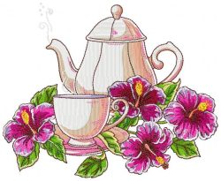 Tea with Nice Flowers Embroidery Design
