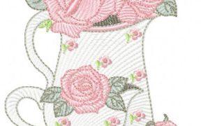 Coffe Cup Floral Free Embroidery Design