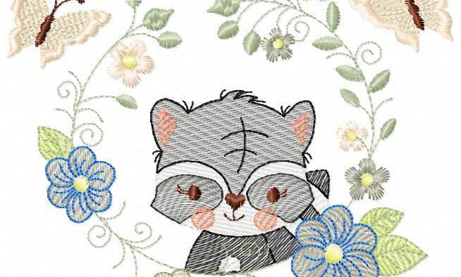 Safari Animals and Flowers Embroidery Design