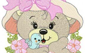 Bear Flowers Free Embroidery Design