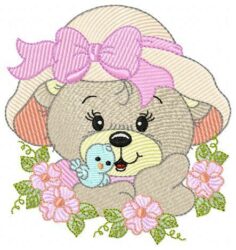 Bear Flowers Free Embroidery Design