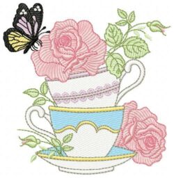 Coffee Cup Butterfly Free Embroidery Design