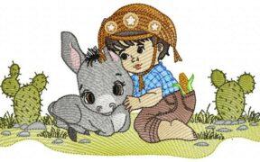 Baby Boy and Donkey Pet Free Embroidery Design