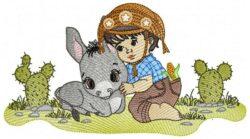 Baby Boy and Donkey Pet Free Embroidery Design