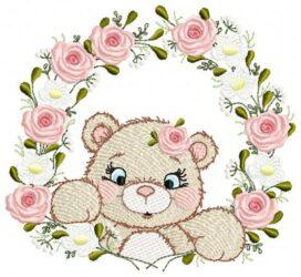The Bear Flowers Circle Free Embroidery Design