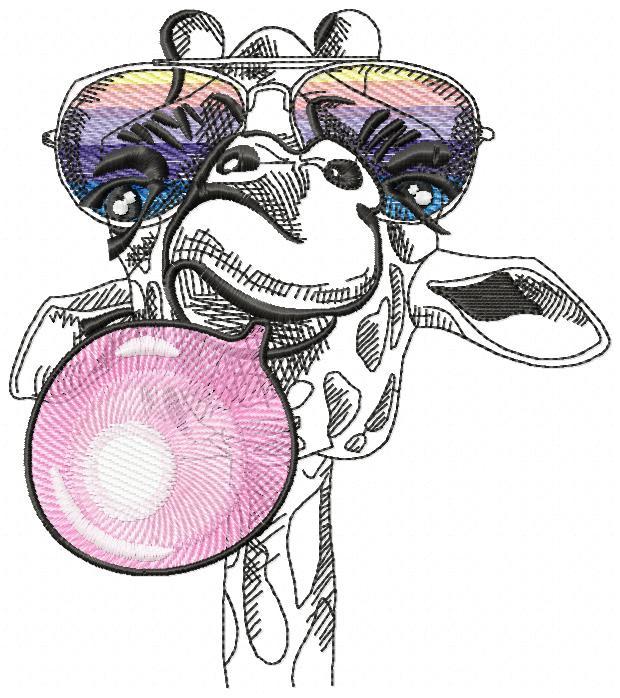 Giraffe Chewing Gum Free Embroidery Design