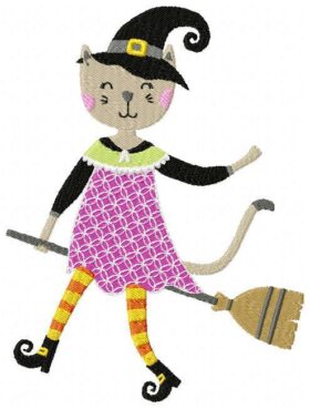Halloween Cat Girl Witch Free Embroidery Design