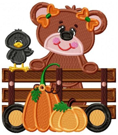 Halloween Bear Girl on Basket Free Embroidery Design