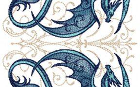 Two Blue Dragons Free Embroidery Design