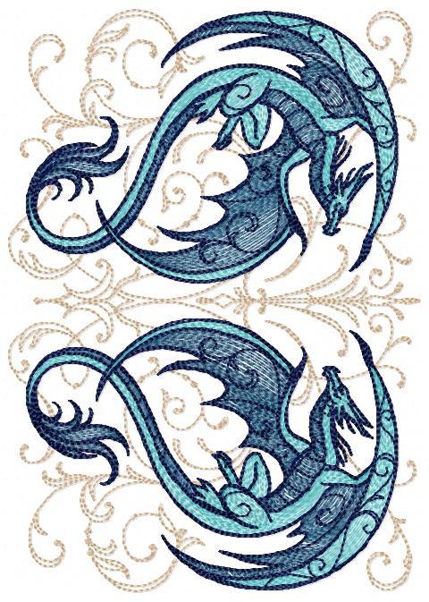 Two Blue Dragons Free Embroidery Design