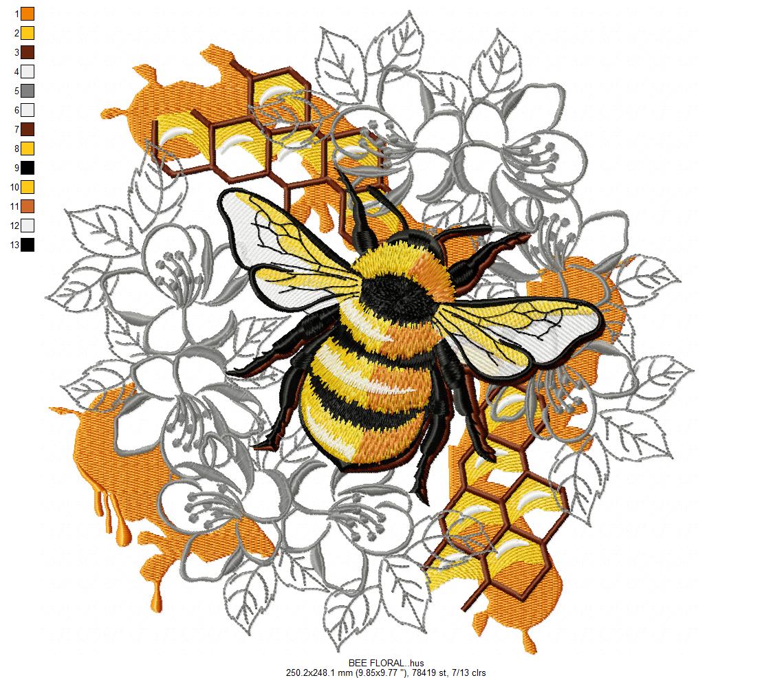 Bee Floral Free Embroidery Design