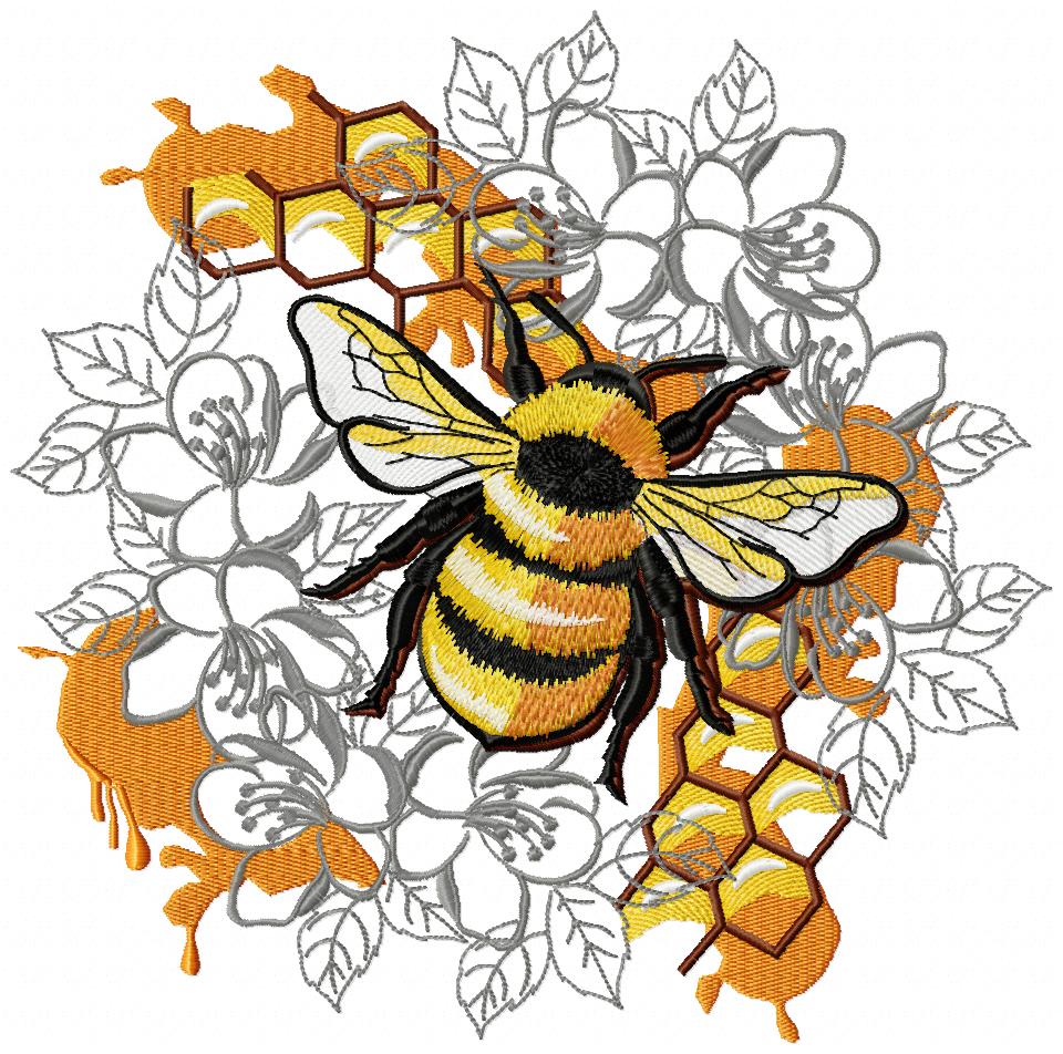 Bee Floral Free Embroidery Design