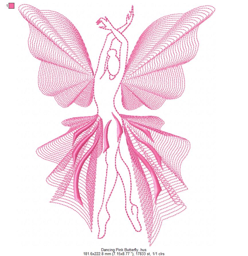 Dancing Pink Butterfly Free Embroidery Design