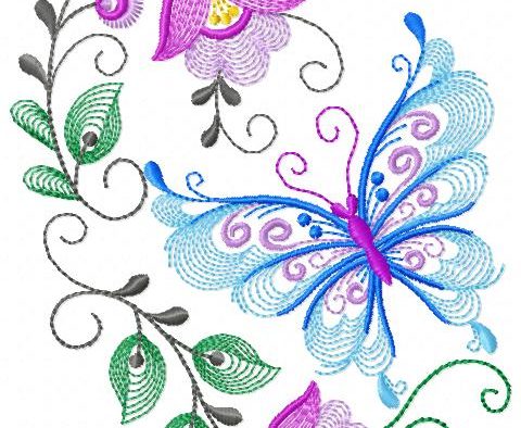 Buttefly Flowers Free Embroidery Design