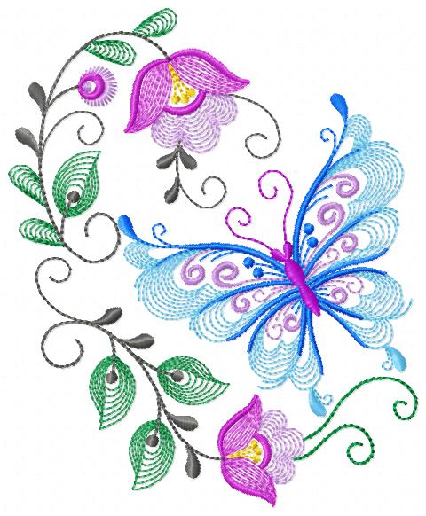 Buttefly Flowers Free Embroidery Design