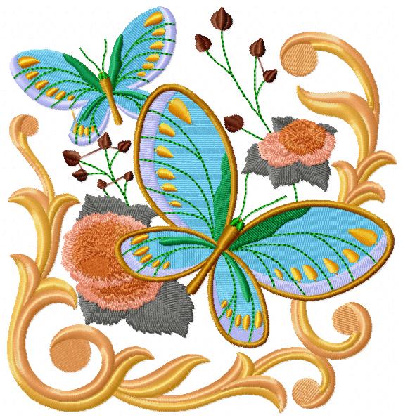 Gold Butterflies Free Embroidery Design