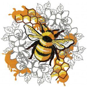 Bee Floral Free Embroidery Design