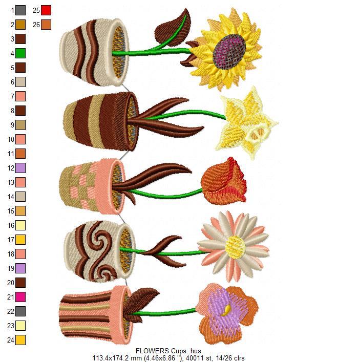 Flowers Cups Free Embroidery Design