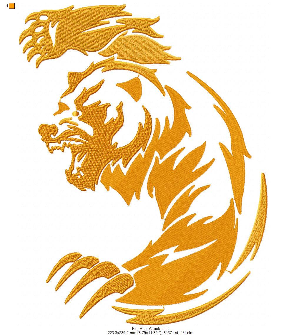 Fire Bear Attack Free Embroidery Design