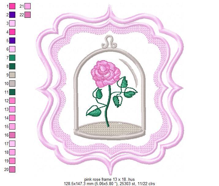 Pink Rose Frame X Free Embroidery Design