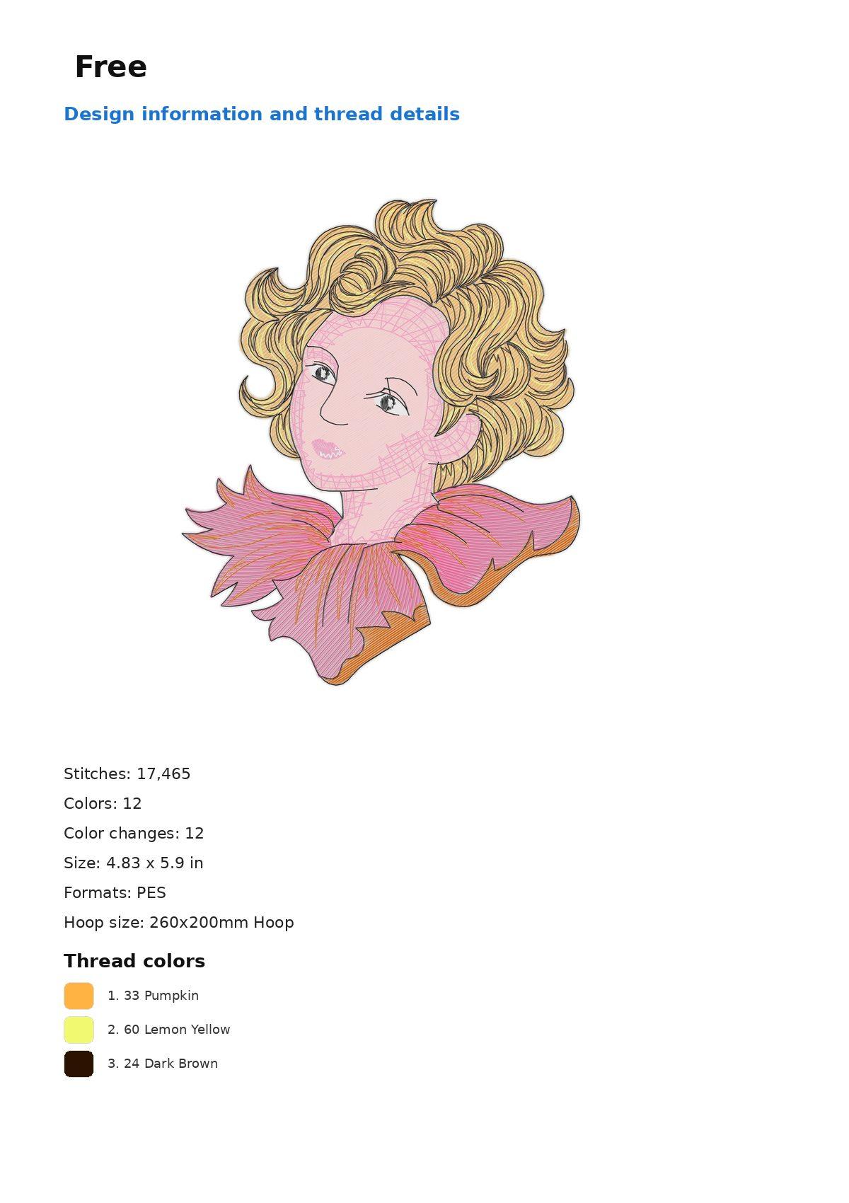 Free free machine embroidery design — 4.83×5.9 in — 17,465 stitches — 12 colors — DST, EXP, JEF, PEC, PES