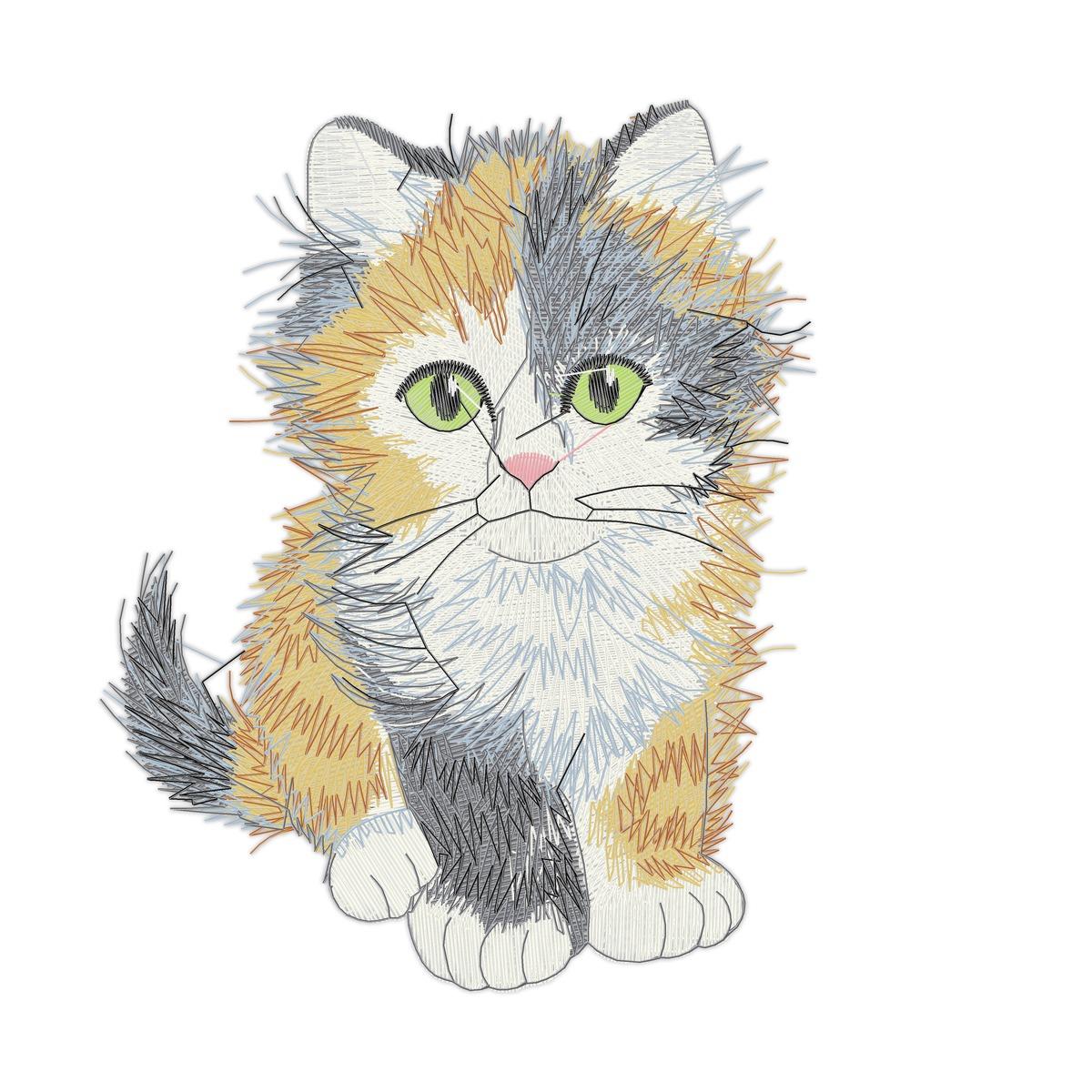 Baby Cat Free free machine embroidery design — 3.29×4.1 in — 21,250 stitches — 12 colors — DST, EXP, JEF, PEC, PES