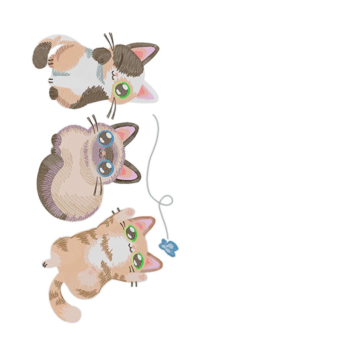 Cute Baby Cats Free free machine embroidery design — 3.91×7.78 in — 37,045 stitches — 25 colors — DST, EXP, JEF, PEC, PES