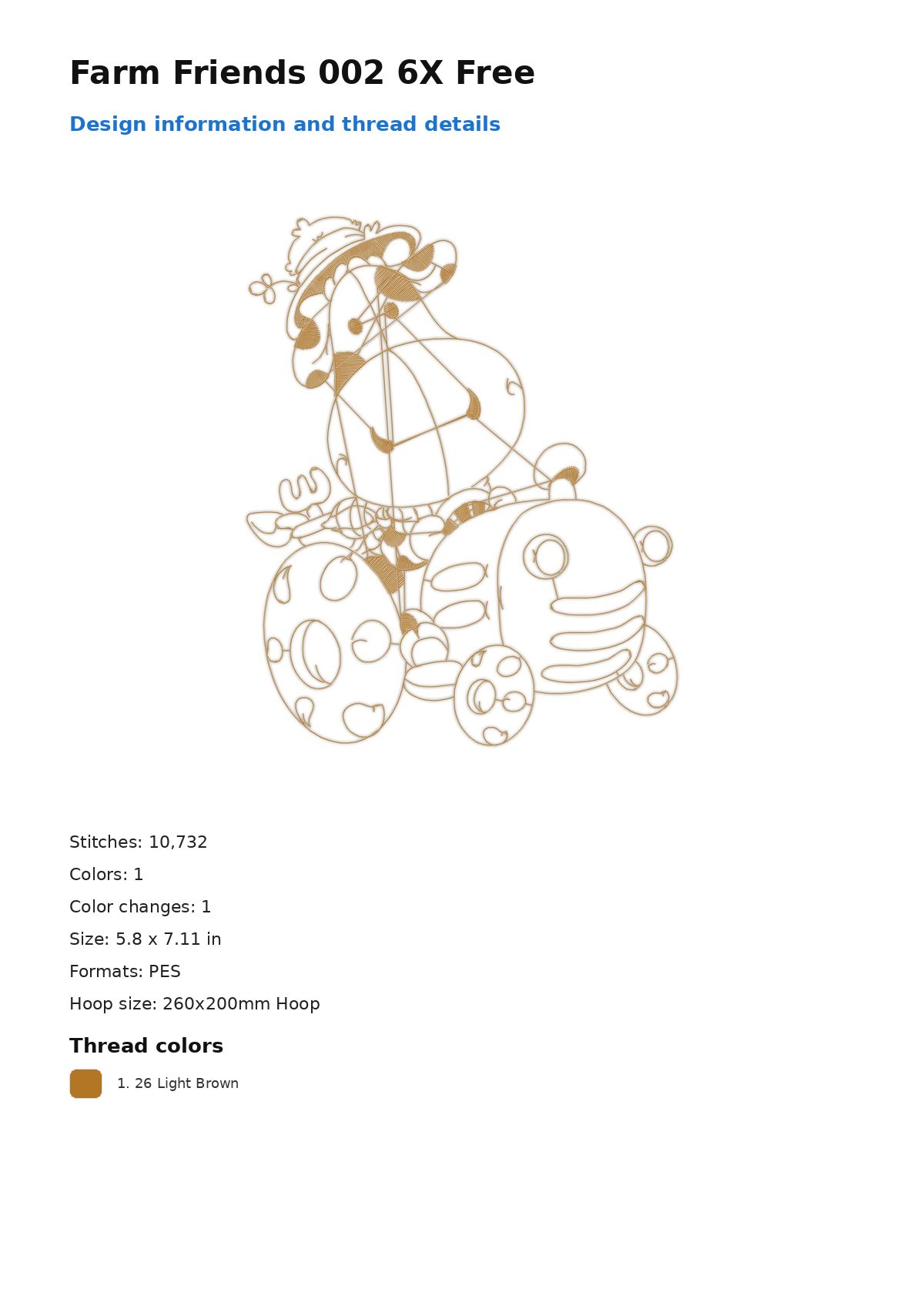 Farm Friends 002 6X Free free machine embroidery design — 5.8×7.11 in — 10,732 stitches — 1 colors — DST, EXP, JEF, PEC, PES