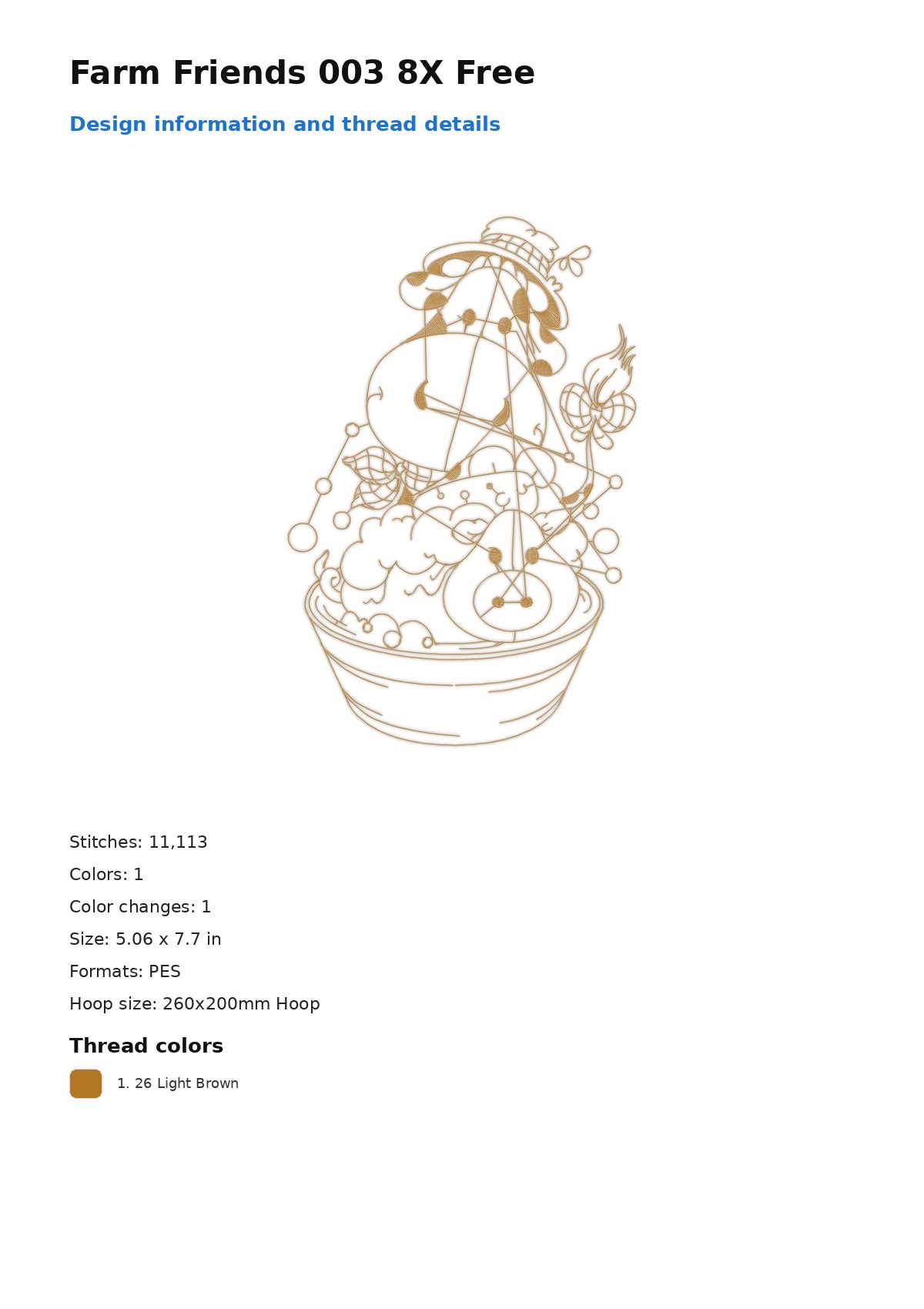 Farm Friends 003 8X Free free machine embroidery design — 5.06×7.7 in — 11,113 stitches — 1 colors — DST, EXP, JEF, PEC, PES