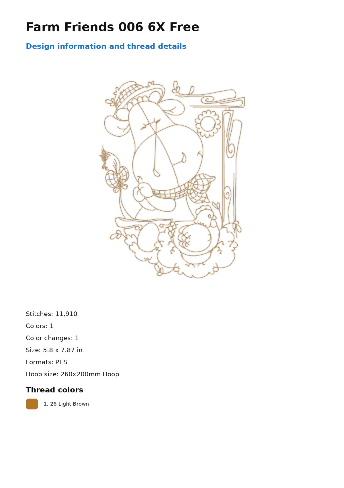Farm Friends 006 6X Free free machine embroidery design — 5.8×7.87 in — 11,910 stitches — 1 colors — DST, EXP, JEF, PEC, PES